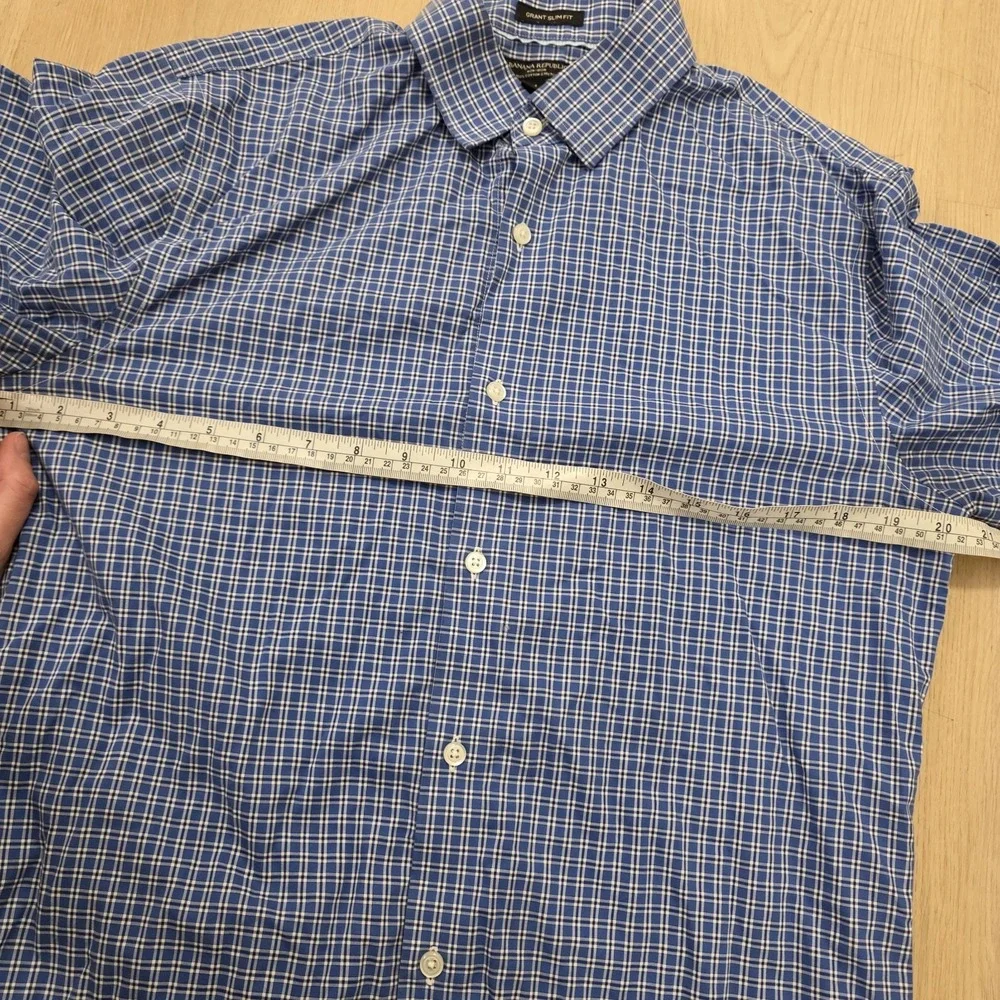 Banana Republic Blue White Gingham Cotton Stretch Grant Slim Fit Button Up Sz M